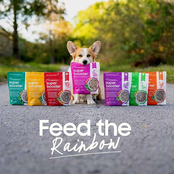 smallbatch Freeze Dried Dog Treats, Superfood Food Topper Pork Bites for Dogs & Cats, Probiotics, Organic Ingredients, High Protein, Grain Free Healthy Treat & Food Topper, Made in The USA, 7 oz Bag