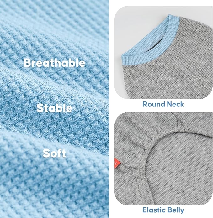 KYEESE 2Pack Dog Shirts Waffle for Small Dogs Stretchy T-Shirts Lightweight Tank Top Sleeveless Vest Breathable Cat Tee, Medium, Blue+Grey