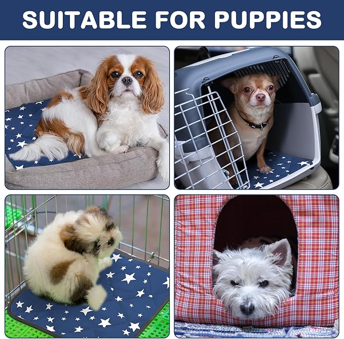 Namalu 4 Pack Self Warming Cat Bed Self Heating Cat Mat Star Pattern Soft Dog Crate Pad Thermal Pet Mat Anti Slip Kennel Dog Washable Warming Bed for Outdoor Indoor(18 x 18 Inch,Blue)