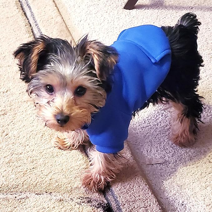 Jecikelon Winter Dog Hoodie Sweatshirts with Pockets Warm Dog Clothes for Small Dogs Chihuahua Coat Clothing Puppy Cat Custume (Dark Blue, X-Small)