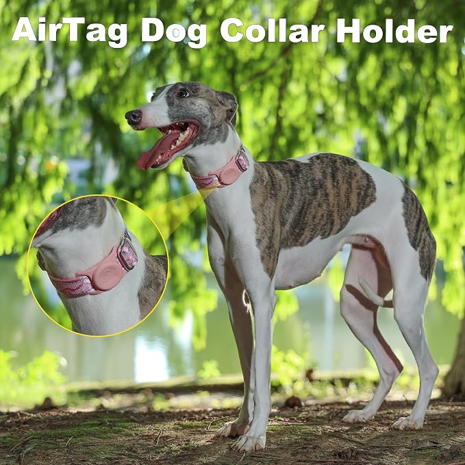AirTag Dog Collar, Reflective Nylon, Metal Buckle, IP68, Dog Collar with AirTag Holder, Heavy Duty Dog Collars for Large Medium Small Dogs (Blush Pink, S：Width 3/4",Neck 9.8"-15.4")