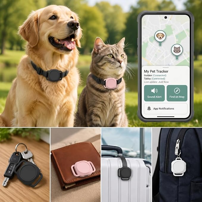 GPS Dog Collar Tracker - Pet GPS Tracker Works with iOS Devices (No App Needed), Lightweight Dog GPS Tracker, GPS Dog Collar No Monthly Fee with Long Battery & Cat GPS Collar (Black)