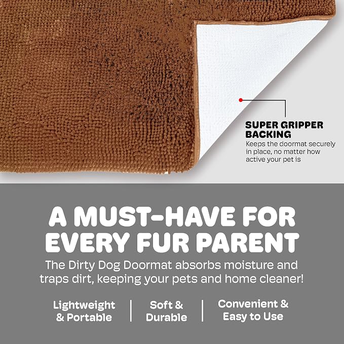 Dog Gone Smart Dirty Dog Doormat - Super Absorbent Polyamide Rug Pulls in Moisture & Dirt - Fast Drying for Clean Floors, Non-Slip, Machine Washable Mat for Muddy Paws - Brown, 31 x 20 Inches