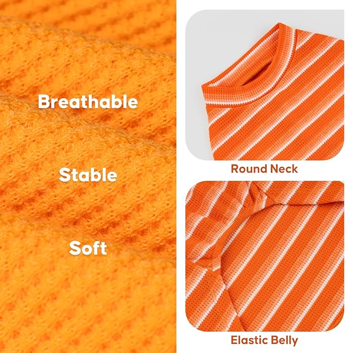 KYEESE 2Pack Waffle Dog Shirts for Small Dogs Stretchy T-Shirts Lightweight Tank Top Sleeveless Striped Shirt Vest Breathable Cat Shirt, X-Large, Orange+Striped