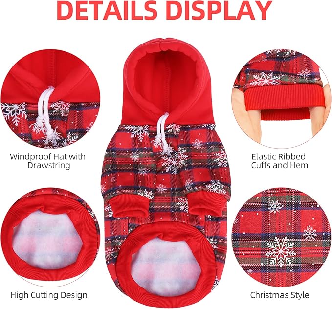 PUPTECK Winter Dog Hoodie Pet Sweatshirt Soft Warm Clothes Fleece Lined with Hat for Small Medium Large Dogs, Pocket Design, Snow M