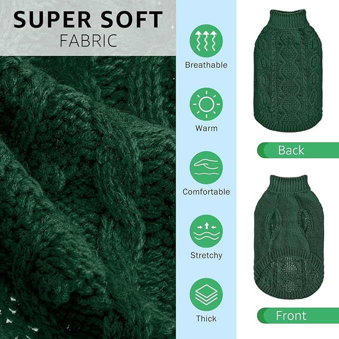 SCENEREAL Knitted Dog Sweater for Small Medium Large Dogs, Cat Dog Winter Coat Warm Sweatershirts Outfits, Classic Pet Clothes with Leash Hole, Soft Pet Knitwear Apparel for Girls Boys, Dark Green S