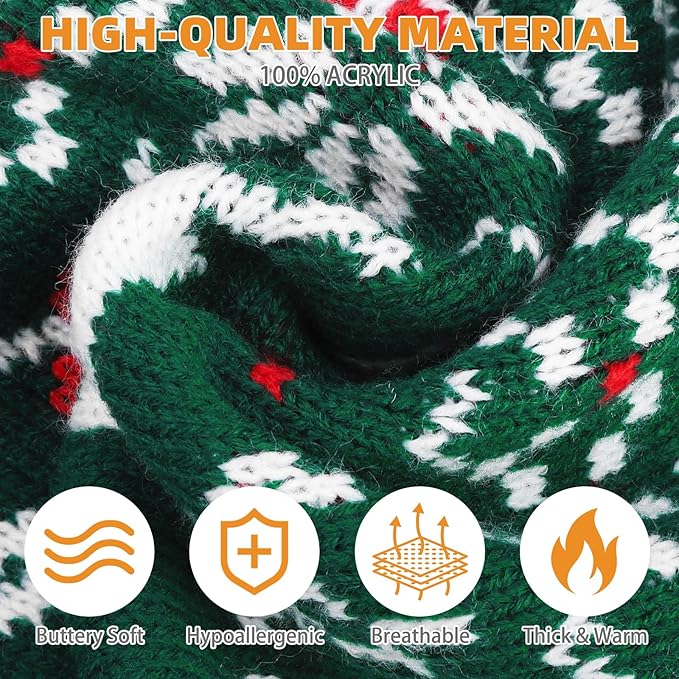 KOOLTAIL Christmas Dog Sweater, Cold Weather Pullover Classic Knitwear, Reindeer Snowflake Pattern Thick Warm Winter Pet Clothes, Cable Knit Sweaters for Small Medium Large Dogs Boy Girl, Green L/XL