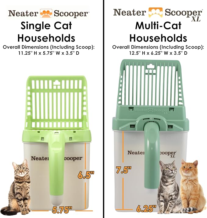 Neater Pet Brands Neater Scooper Standard Cat Litter Scoop, 60 Refill Bags – Mess-Free Cat Litter Scooper with Bag, Spill-Proof Kitty Box Sifter, Bin Doubles as Scoop Holder, For Single-Cat Households
