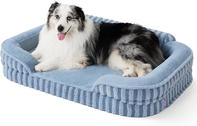 LE SURE Cute Dog Beds for Extra Large Dogs, Orthopedic Waterproof XL Pet Bed with Sides, High Back Non-Slip and Egg-Crate Foam Big Dog Couch Sofa with Washable Removable Cover, Blue