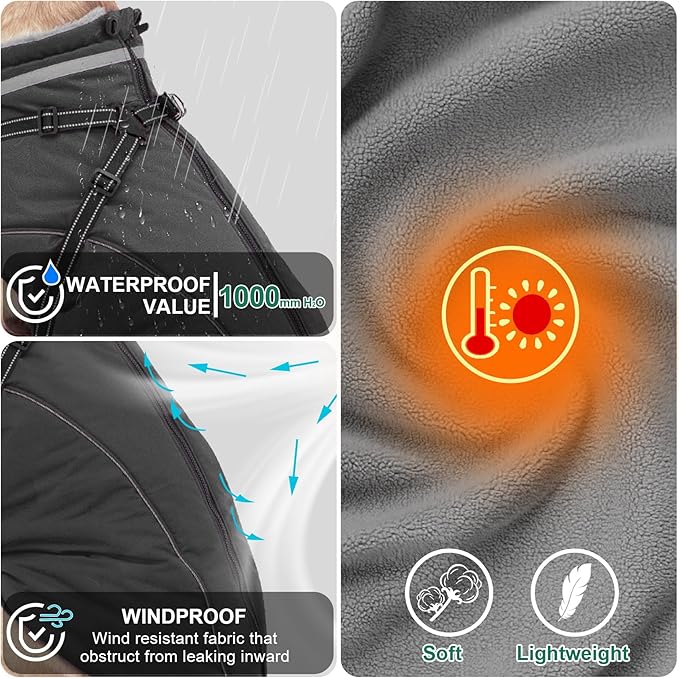 Fragralley Dog Coat with Harness Built in, Waterproof Windproof Reflective Warm Puffer Jacket, Fleece Lined Vest Winter Parka for Small, Medium, Large Dogs