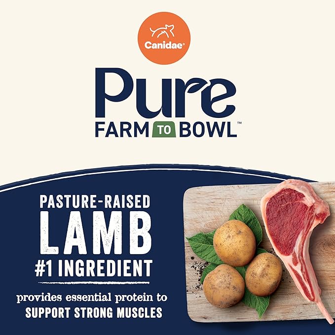Canidae Pure Farm to Bowl Pasture-Raised Lamb with Goat & Venison Meals, Adult, Grain-Free Dry Dog Food, 12lb