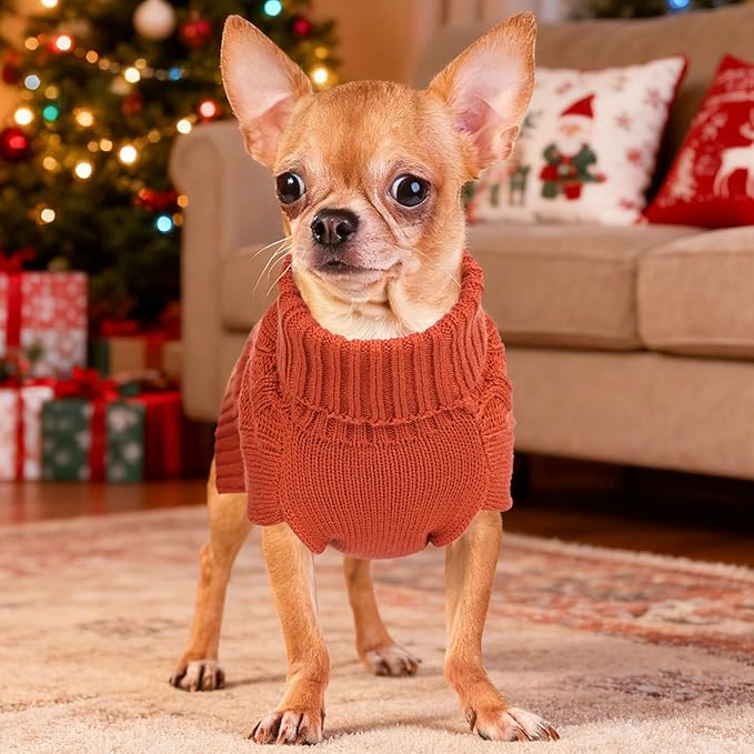 Dog Sweaters for Small Dogs Warm Dog Clothes Winter Chihuahua Clothes Girl Boy Puppy Sweater Knitted Doggy Coat Soft Mini Dachshund Sweater with Turtleneck Pullover Design(Reddish Brown, X-Large)