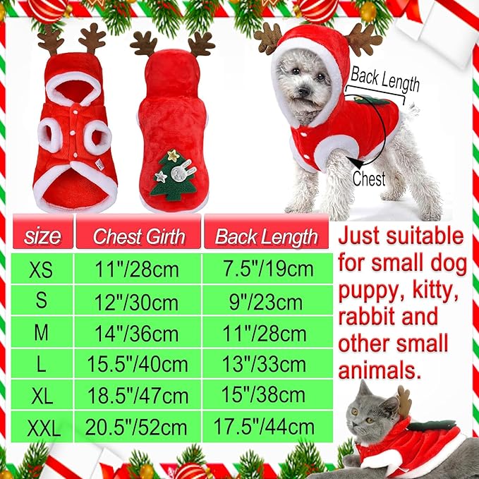 Dog Christmas Costumes, Pet Cold Weather Sweater Coat, Puppy Santa Claus Reindeer Outfit Winter Hoodie Warm Vest Clothes, Jumpsuit Apparel for Small Medium Dogs Cats Party Cosplay (X-Large)