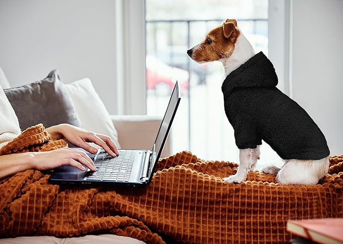 Fuzzy Dog Sweaters for Small Dogs Dog Hoodie Pet Clothes Warm Soft Cozy Coats Hooded Sweatshirt Fleece Small Pet Hoodies Sweater(Black-XS)