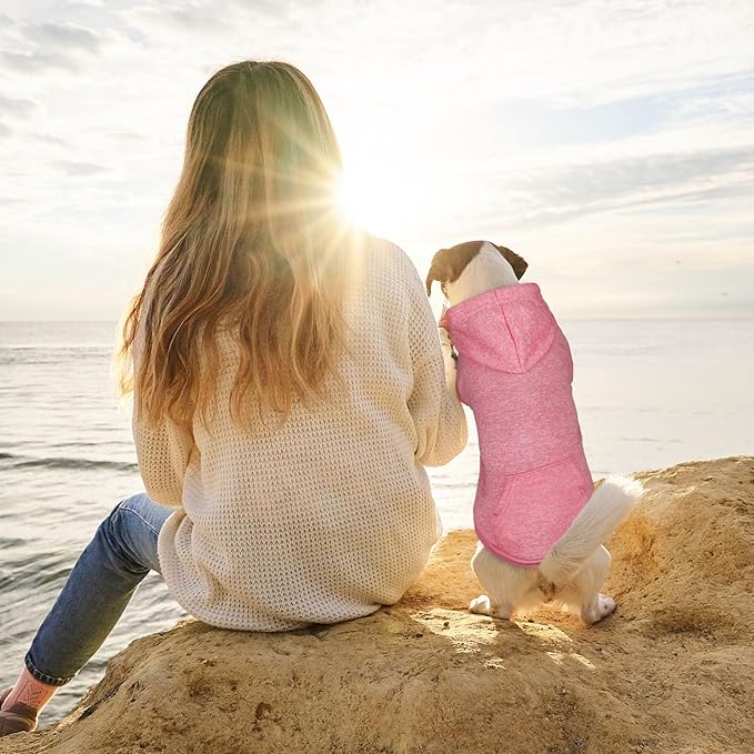 Dog Sweaters for Small Dogs Dog Hoodie Fleece Soft Pet Clothes Sweatshirt with Pocket Pet Hoodie for Small Dogs Puppy Sweater(Pink&S)