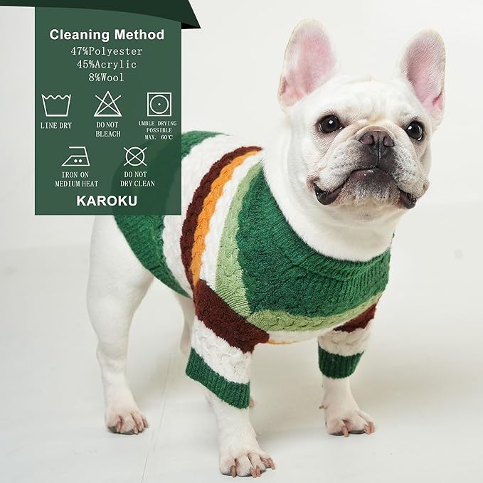 Dog Sweater, Classic Turtleneck Knitted Striped Dog Sweaters, Warm Sweater for Winter, Soft Christmas Sweaters for Boy Girl, Dogs Clothes for Small/Medium Cats, Doggys (Green, Small)