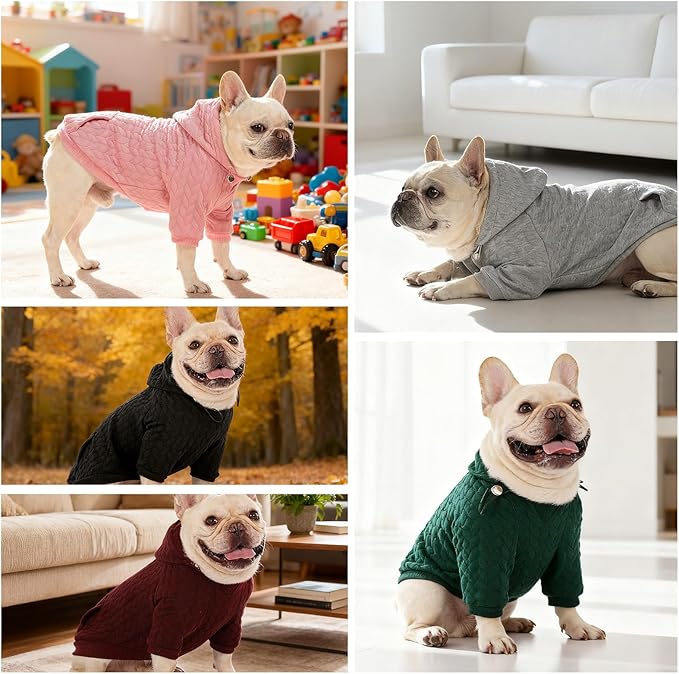 EXPAWLORER Textured Cable Knit Basic Dog Hoodie, Elevated Style Dog Sweater with Leash Hole and Pocket, Soft and Warm Pet Winter Coat, Cold Weather Clothes for Small Medium Large Dogs Cats,Black S