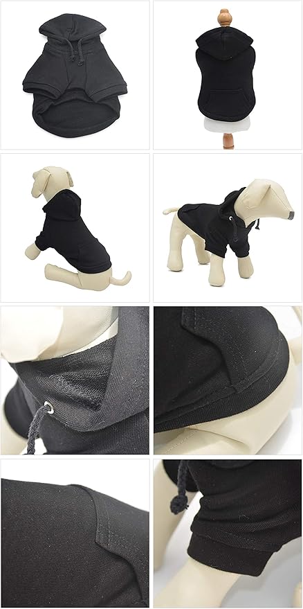 Lovelonglong Blank Basic Hoodie Sweatshirt for Dogs 100% Cotton Fits Small Medium Dachshund Large Dog Black M