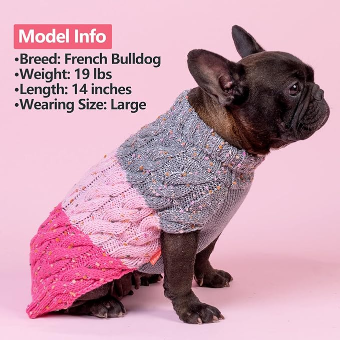 KYEESE Dog Sweater Color Block with Fuzzy Thread Knitted Turtleneck Knitwear with dots in a Variety of Colors Dog Sweater for Large Dogs Fall Winter Dogs Clothes, Pink, XXL