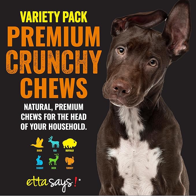 etta says! Premium Crunchy Dog Chews 7” Variety Pack - Grain-Free Dog Treats, Good for Teeth, Easy to Digest - Made in The USA (24 Count Pack of 1)