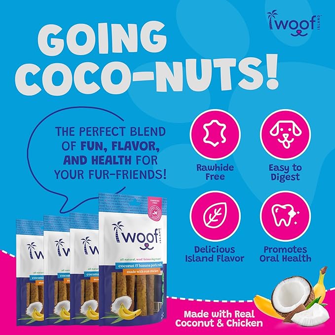 Coconut & Banana Pork Rolls - Healthy Natural Pork Treats - Rawhide Free Pet Chews - Long Lasting No Hide Chews for Small Medium Large Dogs - Raw Hide Free Puppy Chew Roll (1 Pack)
