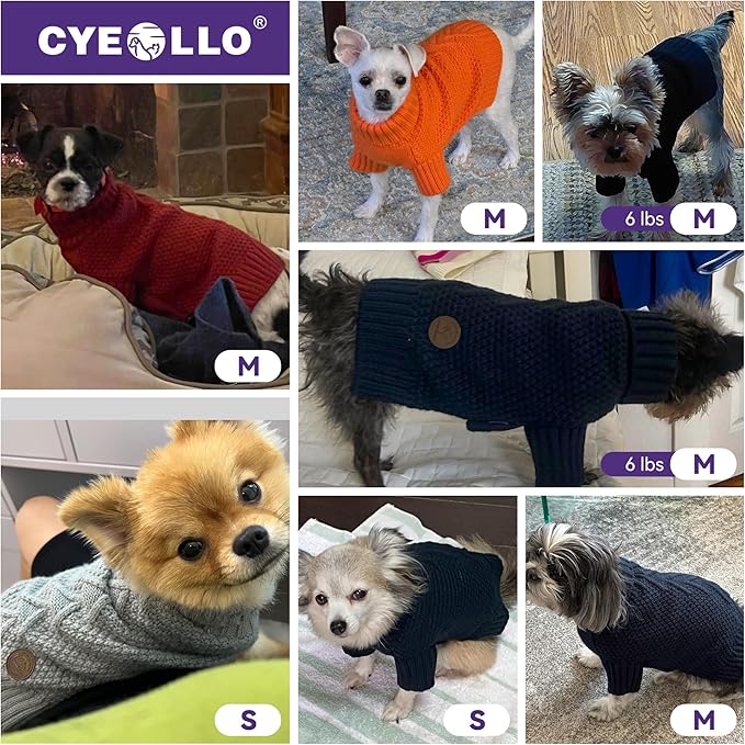 cyeollo Dog Sweater Pullover Turtleneck for Dogs, Classic Knitwear Fall Winter Cold Weather Dog Clothes Warm Pet Apparel Small Medium Large Doggie Sweaters, Orange S