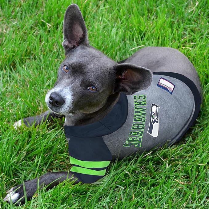 Pets First NFL Seattle Seahawks Hoodie for Dogs & Cats. | NFL Football Licensed Dog Hoody Tee Shirt, X-Small | Sports Hoody T-Shirt for Pets | Licensed Sporty Dog Shirt