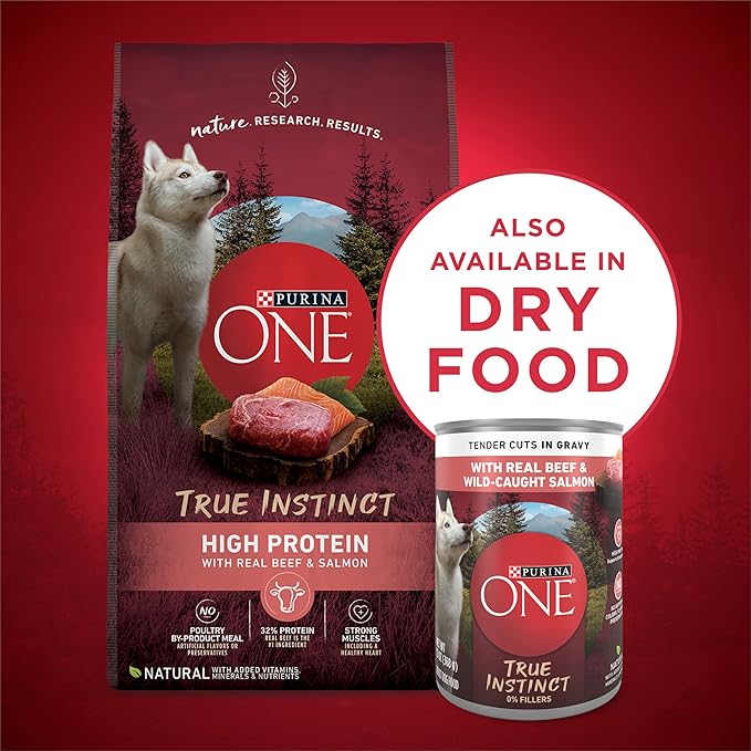Purina ONE High Protein Wet Dog Food True Instinct Tender Cuts in Dog Food Gravy With Real Beef and Wild-Caught Salmon - (Pack of 12) 13 oz. Cans