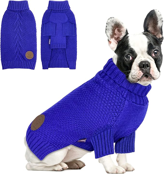 cyeollo Dog Sweater Pullover Turtleneck for Dogs, Classic Knitwear Fall Winter Cold Weather Pet Clothes Warm Pet Apparel Small Medium Large Dog Sweaters, Royal Blue L