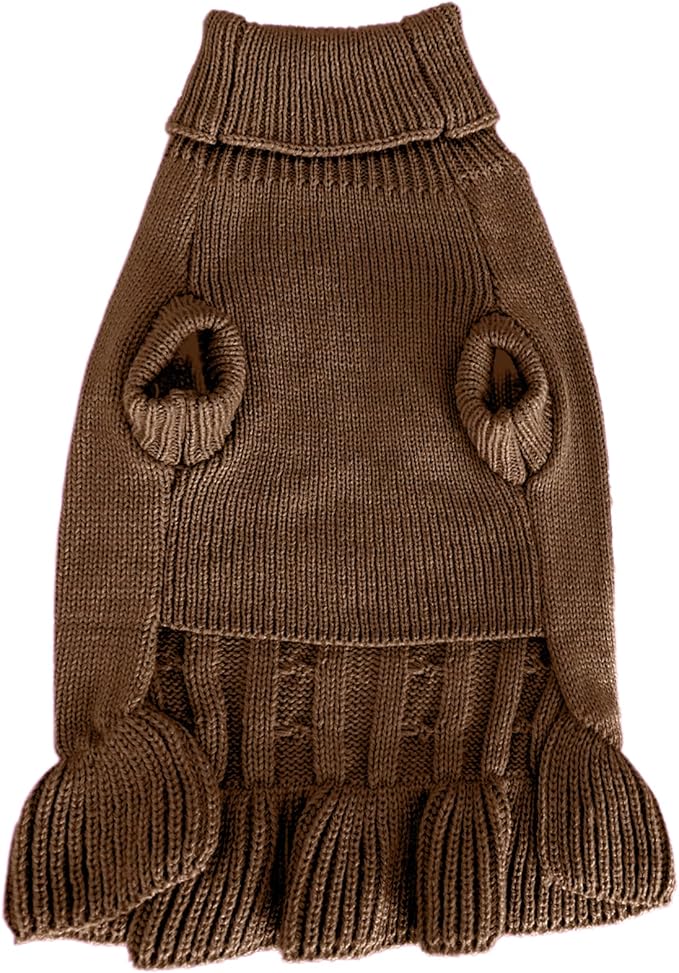 CHBORCHICEN Small Dog Sweaters Knitted Pet Cat Warm Dog Sweatshirt Winter Clothes Kitten Puppy Sweater (XS, Dress-Brown)
