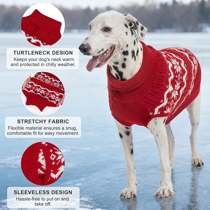 BEAUTYZOO Dog Christmas Sweater for Medium Large Dogs Boy Girl,Thick Warm Winter Turtleneck Pullover Cable Knit Big Dog Sweaters Pitbull Labrador Golden Retriever Clothes Male Female Pet Jacket,Red M