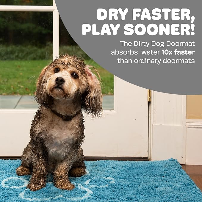 Dog Gone Smart Dirty Dog Doormat - Fast Drying Rug with Super Gripper Backing for Clean Floors - Super Absorbent and Machine Washable Mat for Muddy Paws - Aqua | Super Gripper Backing for Clean Floors - Absorbent Microfiber and Machine Washable Mat for...