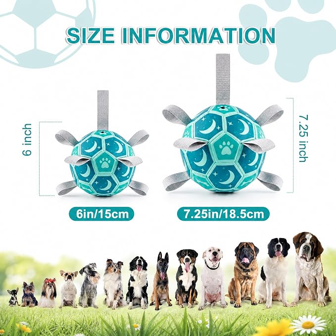 Dog Soccer Ball with Straps, 6 Inch Herding Dog Ball Toys Dog Birthday Toy, Balls for 20-40lbs Dogs, Outdoor Puppy Toys for Small Medium Dogs, Interactive Toy for Tug, Water Toy Ball,Blue