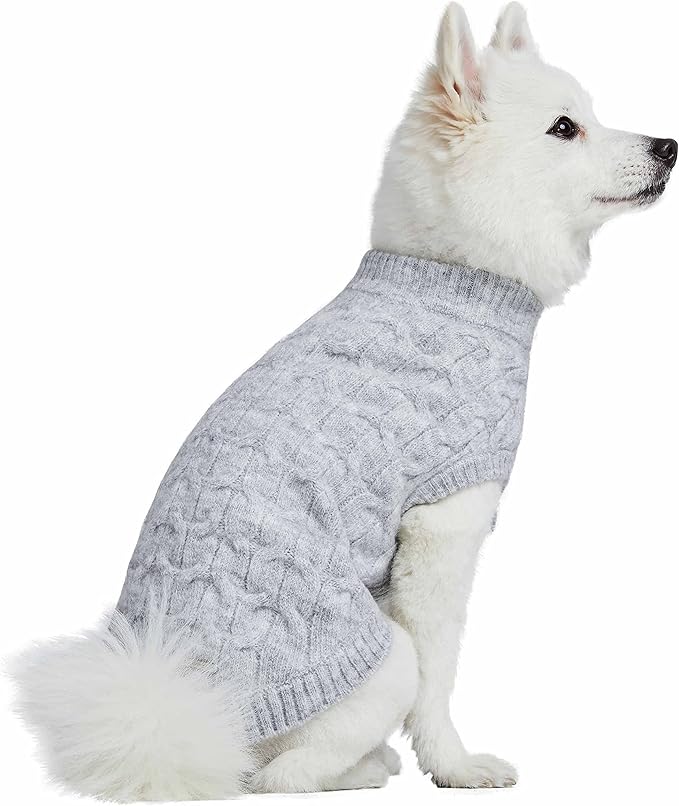 Blueberry Pet Classic Fuzzy Textured Knit Pullover Crew-Neck Dog Sweater in Heather Grey, Back Length 18", Pack of 1 Clothes for Dogs