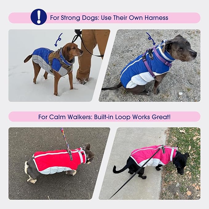 FUAMEY Dog Coat for Small Dogs,Waterproof Dog Winter Jacket with Harness Built in Puppy Cold Weather Coats Reflective Pet Vest with Zipper Warm Fleece Dogs Snowsuit Windproof Purple Plaid S