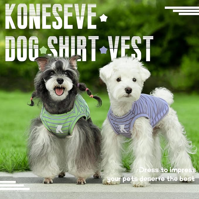 Koneseve Dog Shirts 2 Pack Breathable Sleeveless Vest, Stretchy & Soft, Purple & Vivid Green, Size L