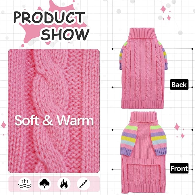 Dog Sweaters Turtleneck, Large Dog Sweater Thick Warm, Stretchy Winter Sweaters for Large Size Dogs, Warm Thick Christmas Dogs Sweater, St Bernard, Great Dane (Pink XXXXXL)