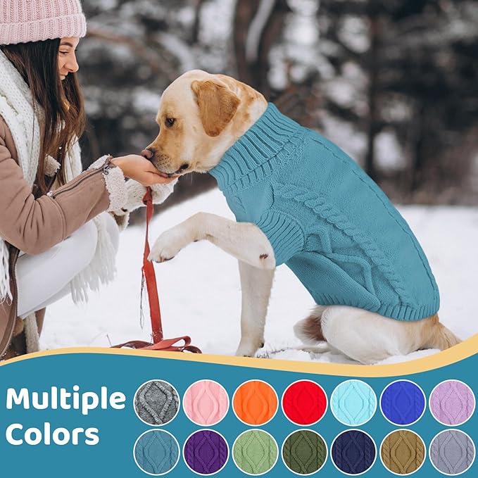 Queenmore Dog Sweater Large Size,Warm Dog Sweaters for Big Dogs,Chunky Knitted Doggy Sweater for Extra Large Dogs Boy Girl, Big Doggie Turtleneck Winter Outfit (Peacock Blue,2XL)