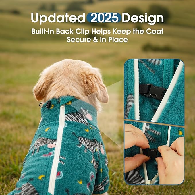 ROZKITCH Dog Clothes for Large Dogs Soft Fleece Pullover Pajamas, Pet Windproof Warm Cold Weather Jacket Vest with Reflective Zipper, Jumpsuit Apparel Outfit Clothes for Large Dog Zebra 2XL