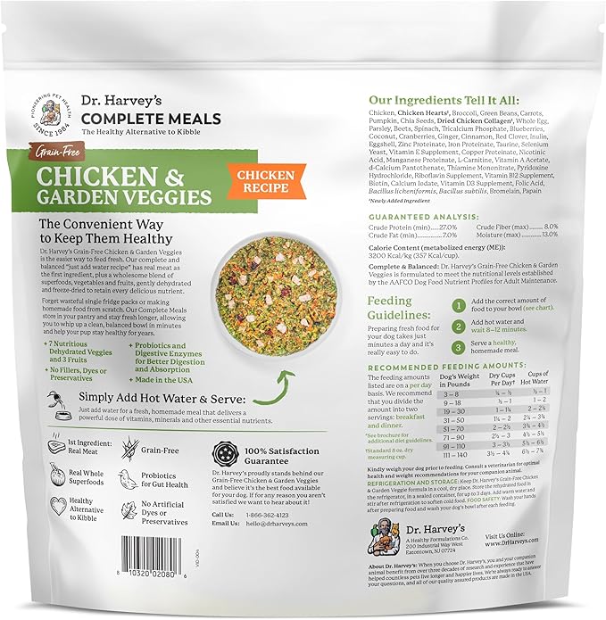 Dr. Harvey's Chicken & Garden Veggies Dog Food, Human Grade Grain-Free Dehydrated Food for Dogs with Freeze-Dried Chicken (5 Pounds)