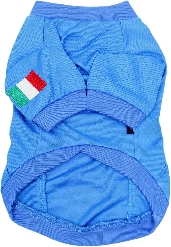 Parisian Pet Dog Jersey - Embroidered 'Italy' Breathable Mesh Fabric Sports Costume - Football, Olympic Sportswear - Lightweight Dog Jerseys - 2XL