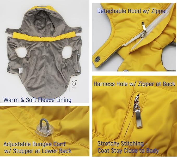 Warm Dog Coat Jacket with Detachable Hood Harness Hole Winter Coat Pet Clothes Dog Cold Weather Coats Cozy Snow Jacket Vest for Small Medium Large Dogs - Blake (Yellow, XX-Large)
