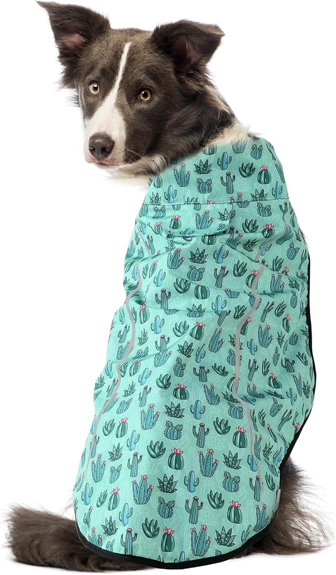 Mile High Life Dog Raincoat, Adjustable Waterproof Reflective Rain Jacket for Small Medium Large Dogs, Lightweight Breathable Pet Rain Coat with Leash Hole(Green Cactus,XS Chest 17-23")
