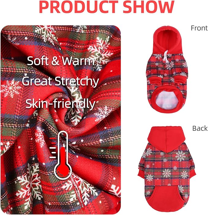 PUPTECK Winter Dog Hoodie Pet Sweatshirt Soft Warm Clothes Fleece Lined with Hat for Small Medium Large Dogs, Pocket Design, Snow S