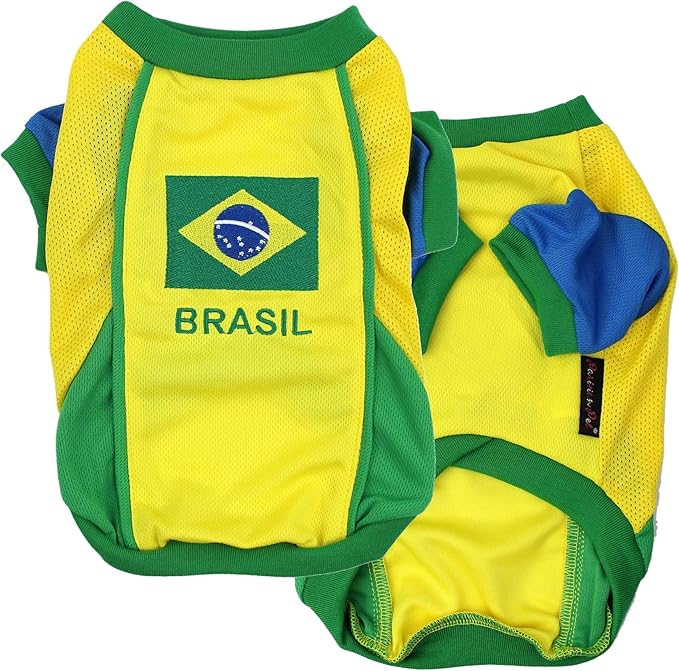 Parisian Pet Dog Jersey - Embroidered “ Brasil “ Breathable Mesh Fabric Brazil Soccer Outfit - Football, and Olympic Sportswear Brazil Dog Clothes - Jerseys for Large Dogs - 4XL
