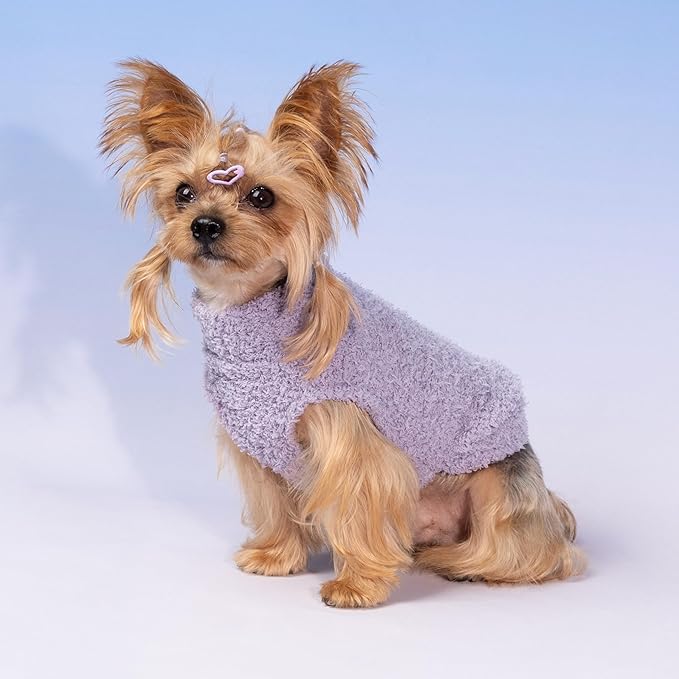 Fitwarm 2 Pack Striped Fleece Dog Sweater, Warm Winter Clothes for Small Dogs Boy Girl, Fuzzy Pet Outfit, Pink, Lavender Purple, Large