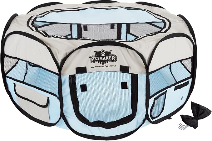 Pet Playpen - 33x15 Pop-Up Dog Kennel with Carry Bag - Portable Play Pen for Dogs, Cats, Rabbits, and Small Animals up to 25lbs by PETMAKER (Blue)