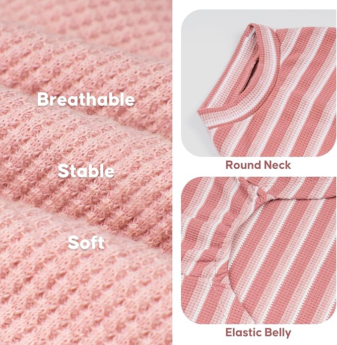 KYEESE 2Pack Waffle Dog Shirts for Small Dogs Stretchy T-Shirts Lightweight Tank Top Sleeveless Striped Vest Breathable Cat Tee, Medium, Pink+Striped