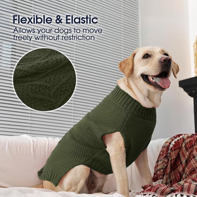 IECOii XXL Dog Sweater - Warm Pullover Vest for Large Dogs, Golden Retriever, Pitbull - Army Green, 2XL