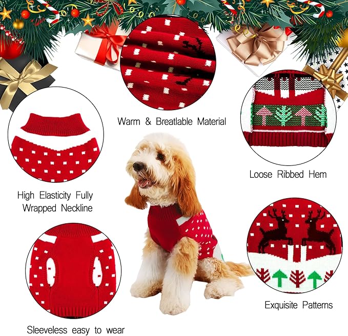 TONY HOBY Dog Christmas Sweater Knitted Warm Dog Sweatshirt, Puppy Cold Weather Pullover Classic Knitwear, Thick Warm Winter Pet Clothes, Doggy Winter Coat Small Doggie Sweater (XL, Red)